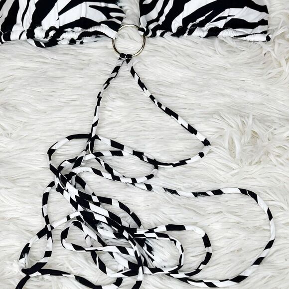 Monica Hansen Beachwear Zebra Print Triangle O-Ring Bikini Top Nwt Girl on Fire - Picture 5 of 7
